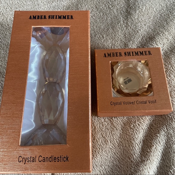 Oleg Cassini Crystal candle stick and votive holder in sparkling Amber - Picture 2 of 6